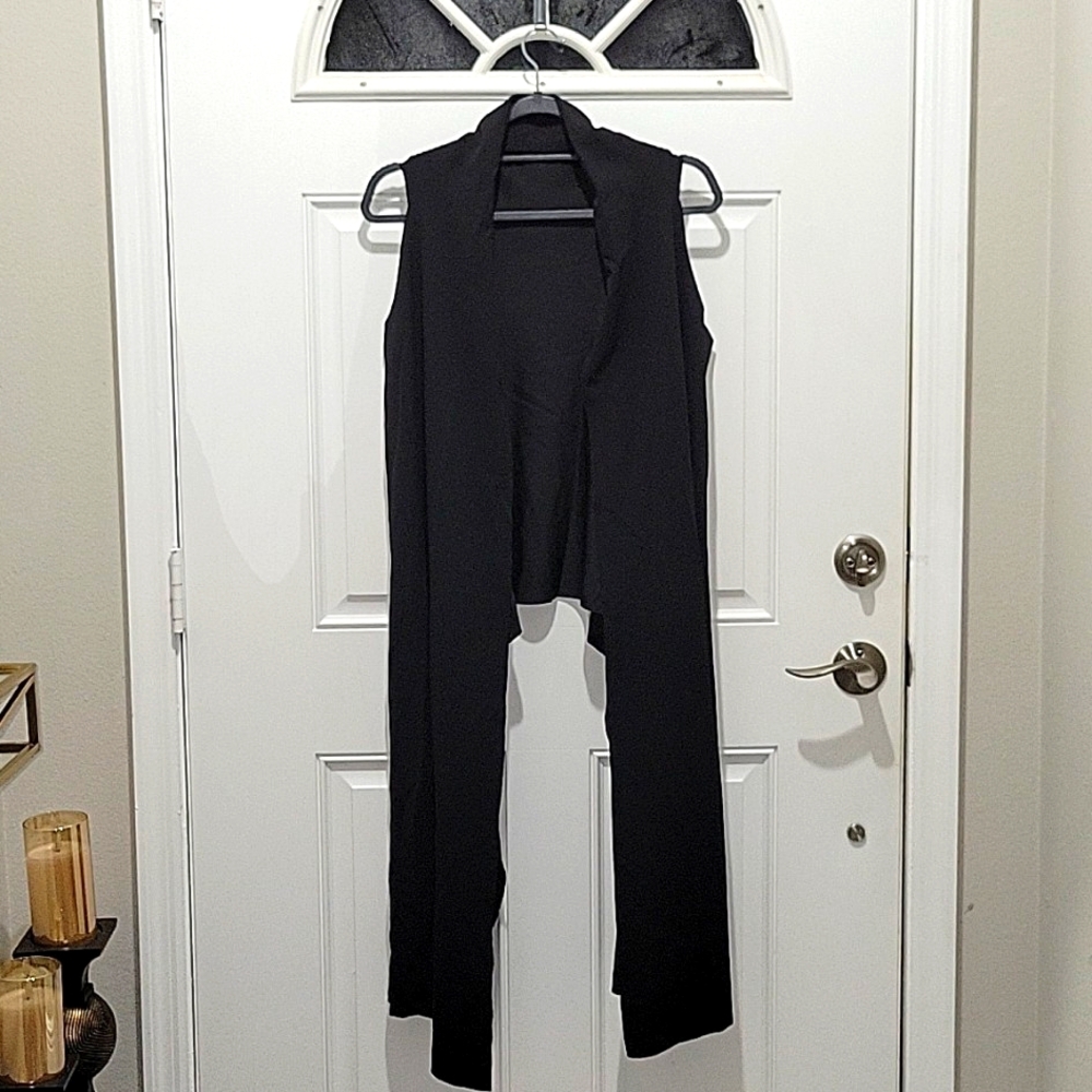 VTG James Lakeland Asymmetrical Sculpted Hi Lo Open Vest Black Size L